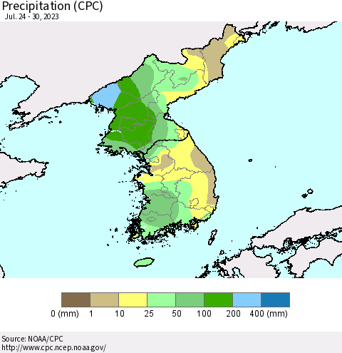 Korea Precipitation (CPC) Thematic Map For 7/24/2023 - 7/30/2023
