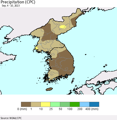 Korea Precipitation (CPC) Thematic Map For 9/4/2023 - 9/10/2023