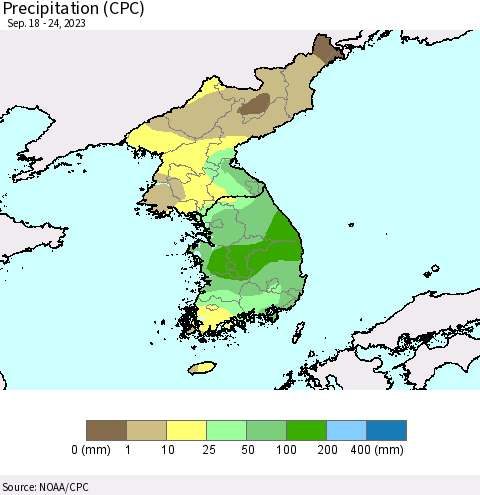 Korea Precipitation (CPC) Thematic Map For 9/18/2023 - 9/24/2023