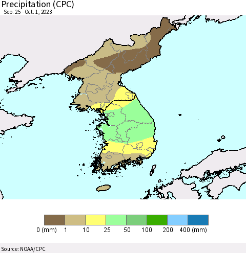 Korea Precipitation (CPC) Thematic Map For 9/25/2023 - 10/1/2023