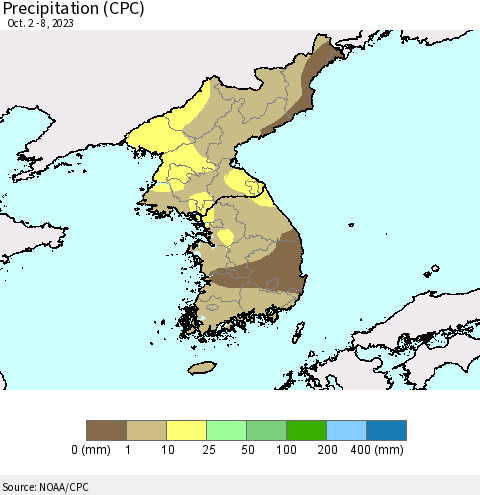 Korea Precipitation (CPC) Thematic Map For 10/2/2023 - 10/8/2023
