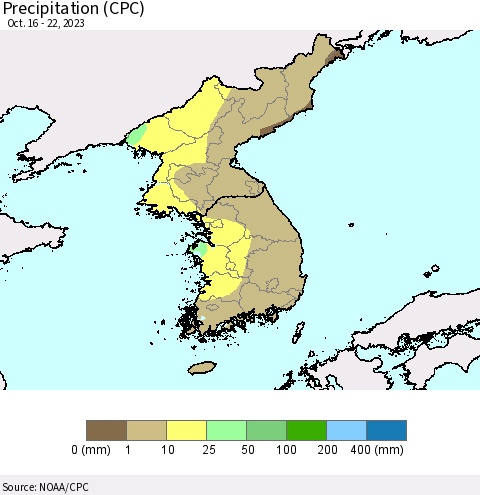 Korea Precipitation (CPC) Thematic Map For 10/16/2023 - 10/22/2023