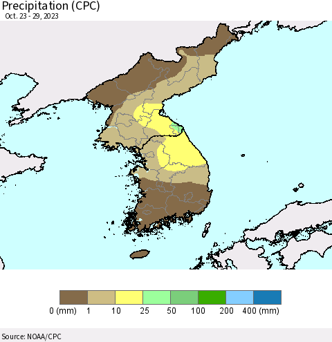 Korea Precipitation (CPC) Thematic Map For 10/23/2023 - 10/29/2023