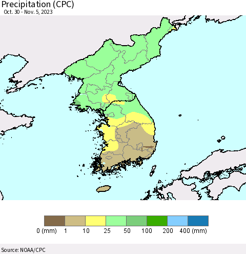 Korea Precipitation (CPC) Thematic Map For 10/30/2023 - 11/5/2023
