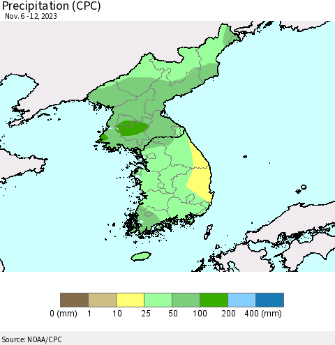 Korea Precipitation (CPC) Thematic Map For 11/6/2023 - 11/12/2023