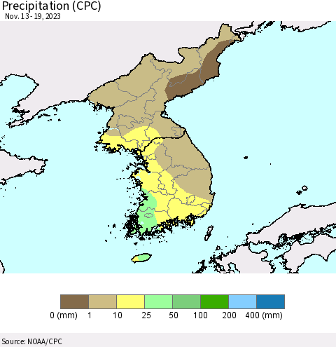 Korea Precipitation (CPC) Thematic Map For 11/13/2023 - 11/19/2023