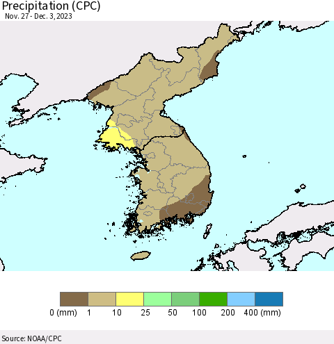 Korea Precipitation (CPC) Thematic Map For 11/27/2023 - 12/3/2023