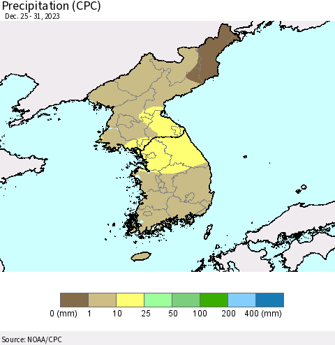 Korea Precipitation (CPC) Thematic Map For 12/25/2023 - 12/31/2023