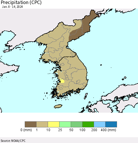 Korea Precipitation (CPC) Thematic Map For 1/8/2024 - 1/14/2024