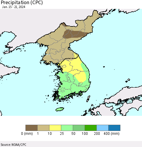 Korea Precipitation (CPC) Thematic Map For 1/15/2024 - 1/21/2024