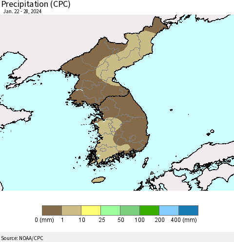 Korea Precipitation (CPC) Thematic Map For 1/22/2024 - 1/28/2024