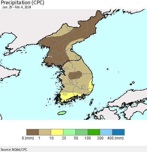 Korea Precipitation (CPC) Thematic Map For 1/29/2024 - 2/4/2024