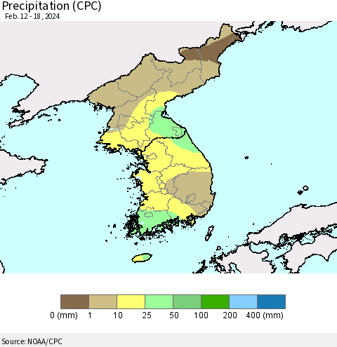 Korea Precipitation (CPC) Thematic Map For 2/12/2024 - 2/18/2024