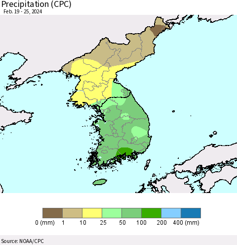 Korea Precipitation (CPC) Thematic Map For 2/19/2024 - 2/25/2024