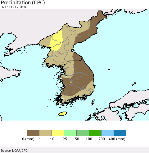 Korea Precipitation (CPC) Thematic Map For 3/11/2024 - 3/17/2024