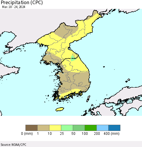 Korea Precipitation (CPC) Thematic Map For 3/18/2024 - 3/24/2024