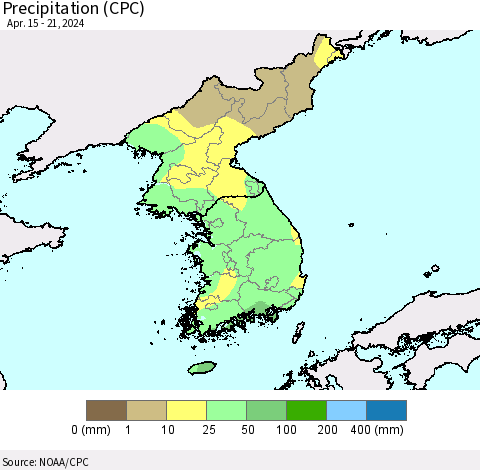 Korea Precipitation (CPC) Thematic Map For 4/15/2024 - 4/21/2024