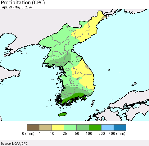 Korea Precipitation (CPC) Thematic Map For 4/29/2024 - 5/5/2024