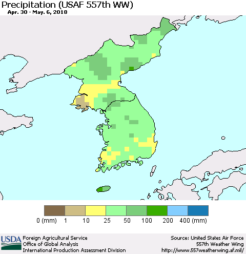 Korea Precipitation (USAF 557th WW) Thematic Map For 4/30/2018 - 5/6/2018