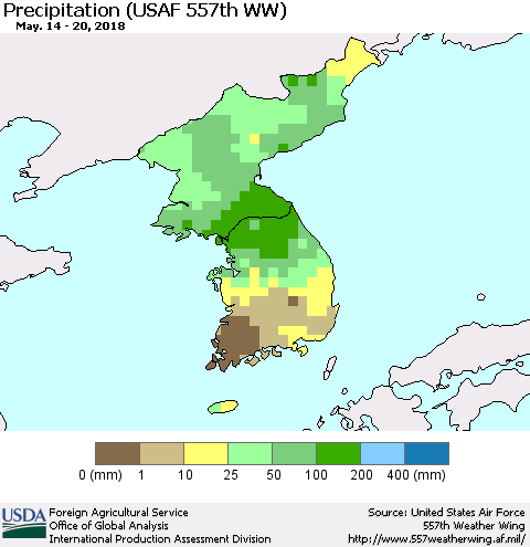 Korea Precipitation (USAF 557th WW) Thematic Map For 5/14/2018 - 5/20/2018