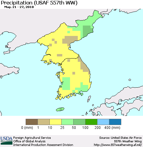 Korea Precipitation (USAF 557th WW) Thematic Map For 5/21/2018 - 5/27/2018