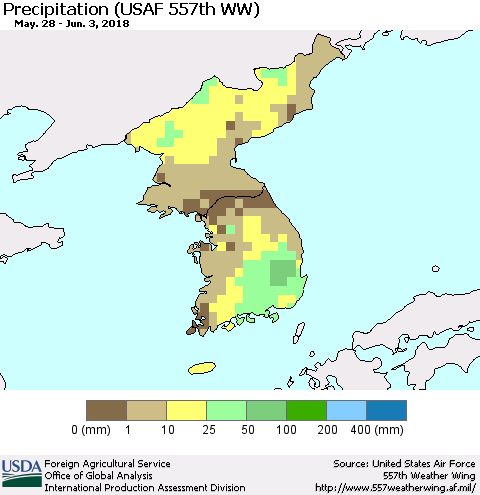 Korea Precipitation (USAF 557th WW) Thematic Map For 5/28/2018 - 6/3/2018