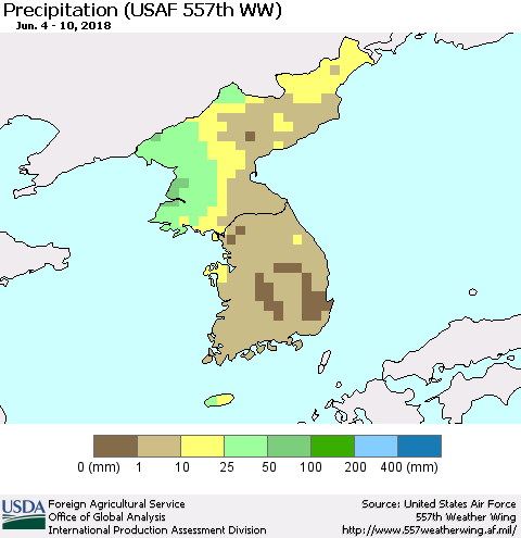 Korea Precipitation (USAF 557th WW) Thematic Map For 6/4/2018 - 6/10/2018