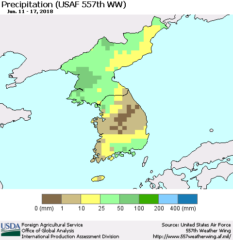 Korea Precipitation (USAF 557th WW) Thematic Map For 6/11/2018 - 6/17/2018