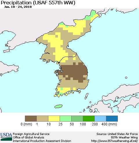 Korea Precipitation (USAF 557th WW) Thematic Map For 6/18/2018 - 6/24/2018