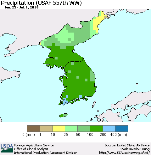 Korea Precipitation (USAF 557th WW) Thematic Map For 6/25/2018 - 7/1/2018