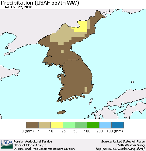 Korea Precipitation (USAF 557th WW) Thematic Map For 7/16/2018 - 7/22/2018