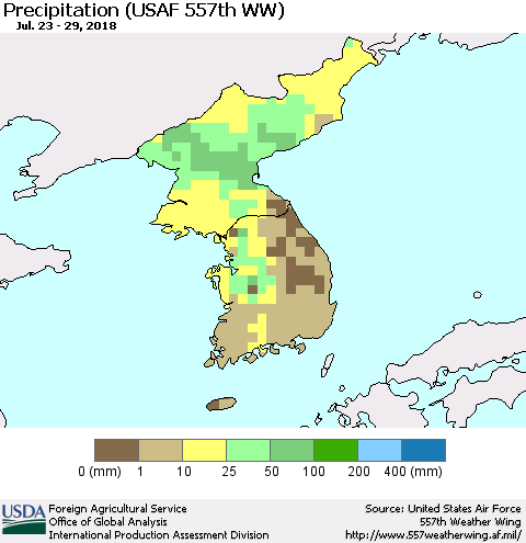 Korea Precipitation (USAF 557th WW) Thematic Map For 7/23/2018 - 7/29/2018