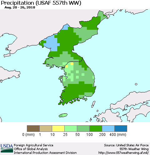 Korea Precipitation (USAF 557th WW) Thematic Map For 8/20/2018 - 8/26/2018