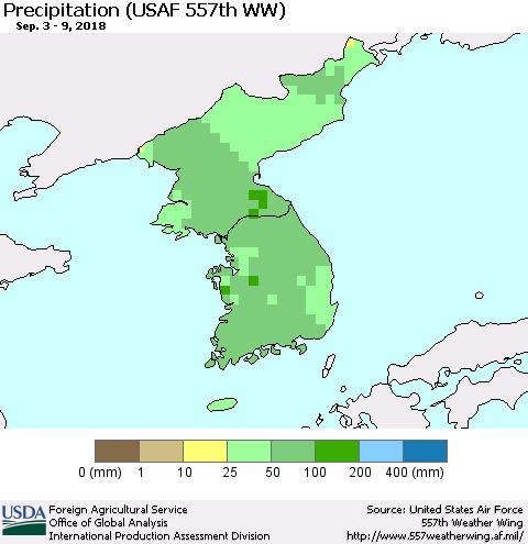 Korea Precipitation (USAF 557th WW) Thematic Map For 9/3/2018 - 9/9/2018