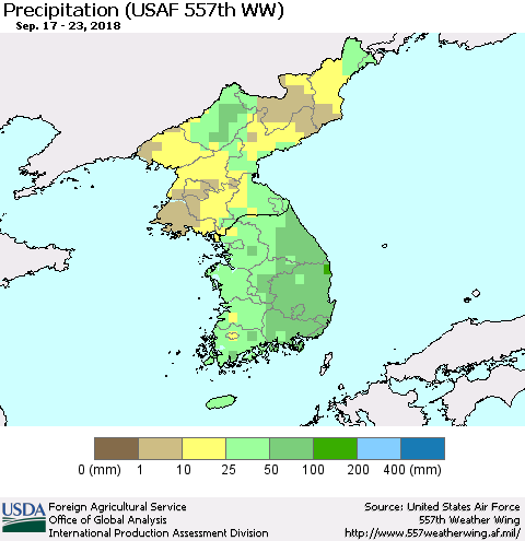 Korea Precipitation (USAF 557th WW) Thematic Map For 9/17/2018 - 9/23/2018