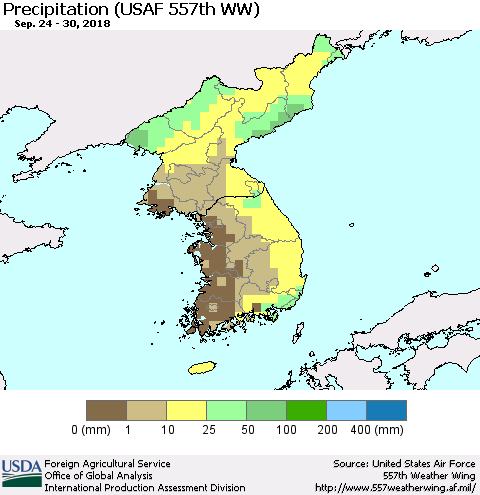 Korea Precipitation (USAF 557th WW) Thematic Map For 9/24/2018 - 9/30/2018