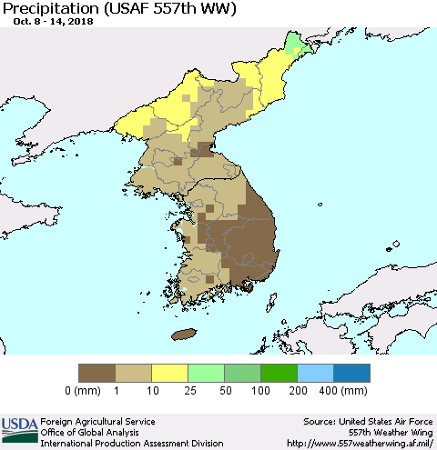 Korea Precipitation (USAF 557th WW) Thematic Map For 10/8/2018 - 10/14/2018