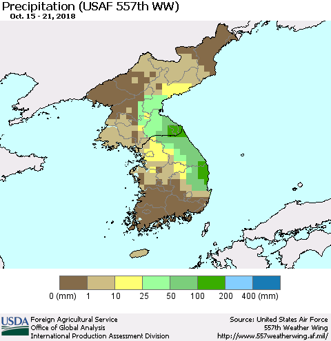 Korea Precipitation (USAF 557th WW) Thematic Map For 10/15/2018 - 10/21/2018