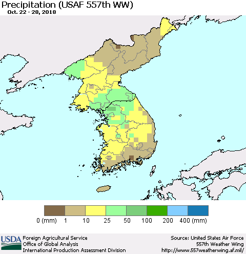 Korea Precipitation (USAF 557th WW) Thematic Map For 10/22/2018 - 10/28/2018