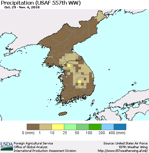 Korea Precipitation (USAF 557th WW) Thematic Map For 10/29/2018 - 11/4/2018