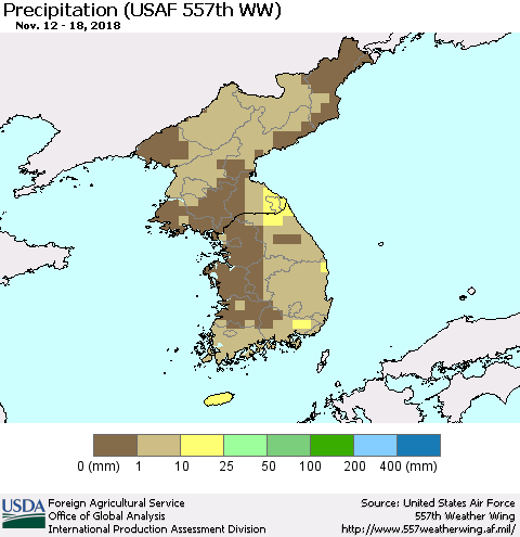 Korea Precipitation (USAF 557th WW) Thematic Map For 11/12/2018 - 11/18/2018