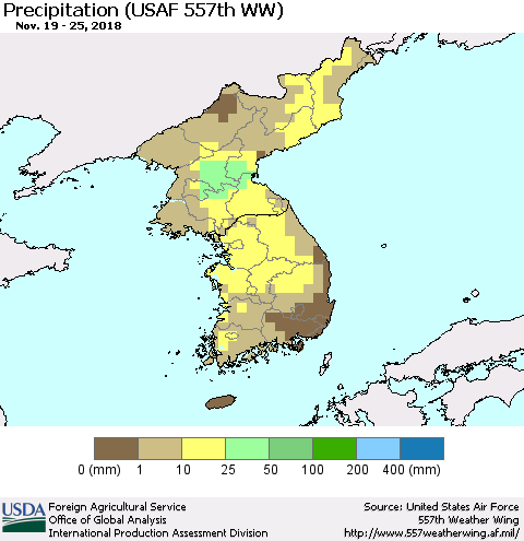Korea Precipitation (USAF 557th WW) Thematic Map For 11/19/2018 - 11/25/2018