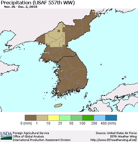 Korea Precipitation (USAF 557th WW) Thematic Map For 11/26/2018 - 12/2/2018