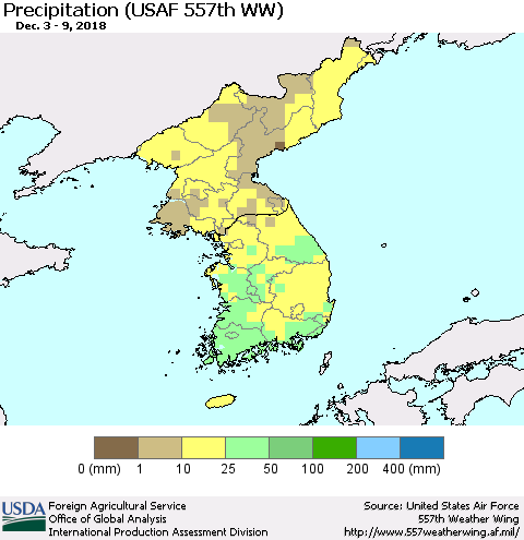 Korea Precipitation (USAF 557th WW) Thematic Map For 12/3/2018 - 12/9/2018