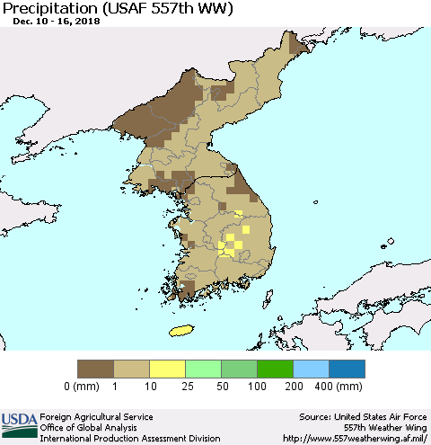 Korea Precipitation (USAF 557th WW) Thematic Map For 12/10/2018 - 12/16/2018