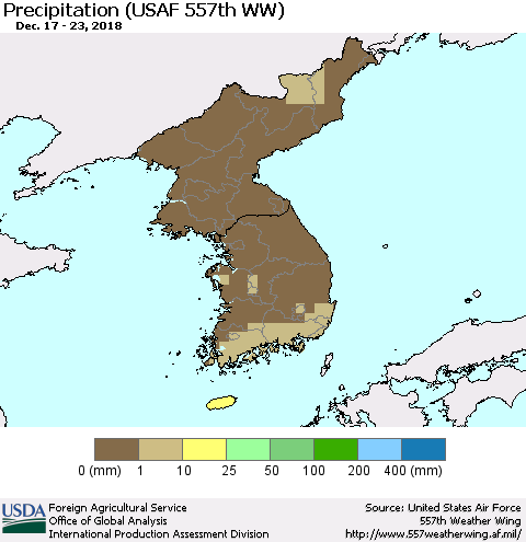Korea Precipitation (USAF 557th WW) Thematic Map For 12/17/2018 - 12/23/2018