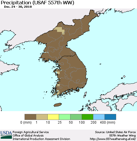 Korea Precipitation (USAF 557th WW) Thematic Map For 12/24/2018 - 12/30/2018