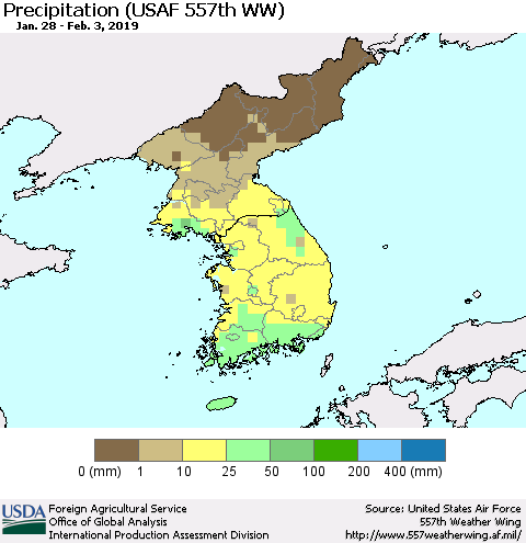 Korea Precipitation (USAF 557th WW) Thematic Map For 1/28/2019 - 2/3/2019