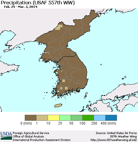 Korea Precipitation (USAF 557th WW) Thematic Map For 2/25/2019 - 3/3/2019