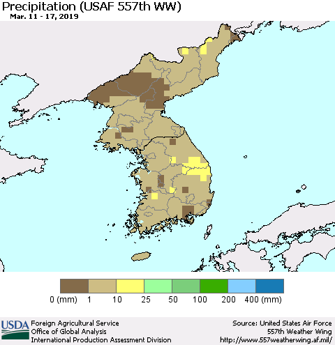 Korea Precipitation (USAF 557th WW) Thematic Map For 3/11/2019 - 3/17/2019